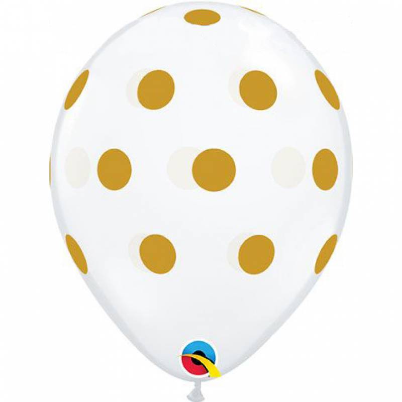 11” Gold Polka Dots Transparent Round Latex Balloon