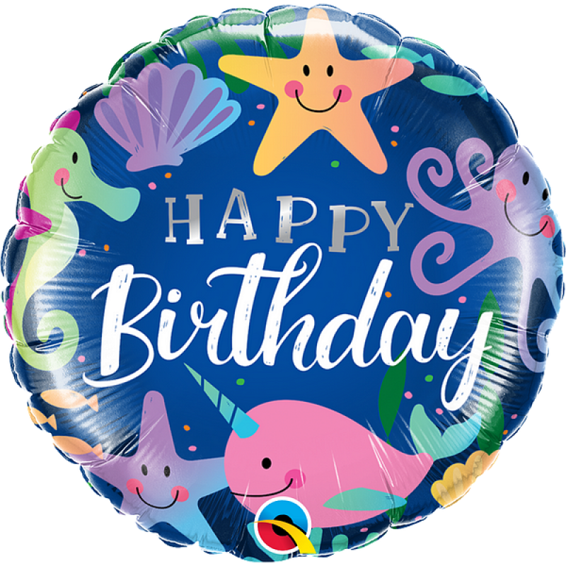 18" Happy Birthday Sea Friends Round Foil Balloon