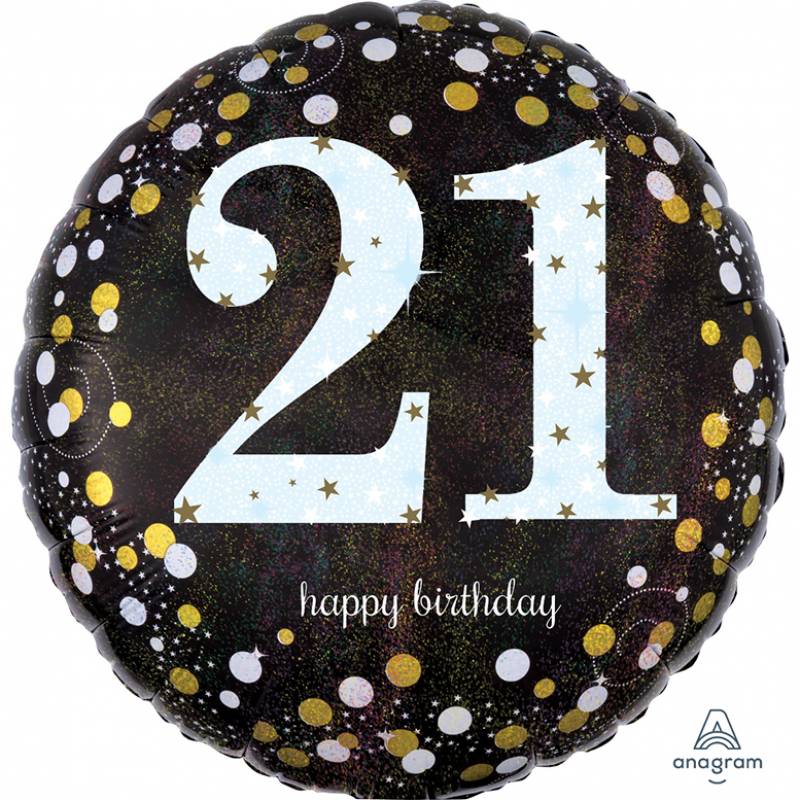 18" Happy Birthday (21) Sparkles Round Foil Balloon