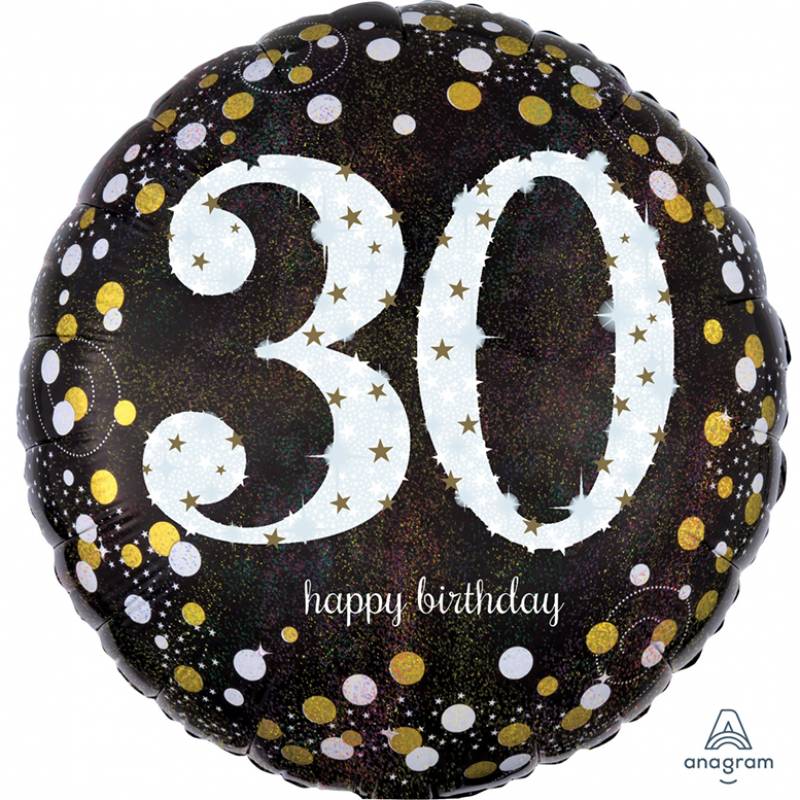 18" Happy Birthday (30) Sparkles Round Foil Balloon