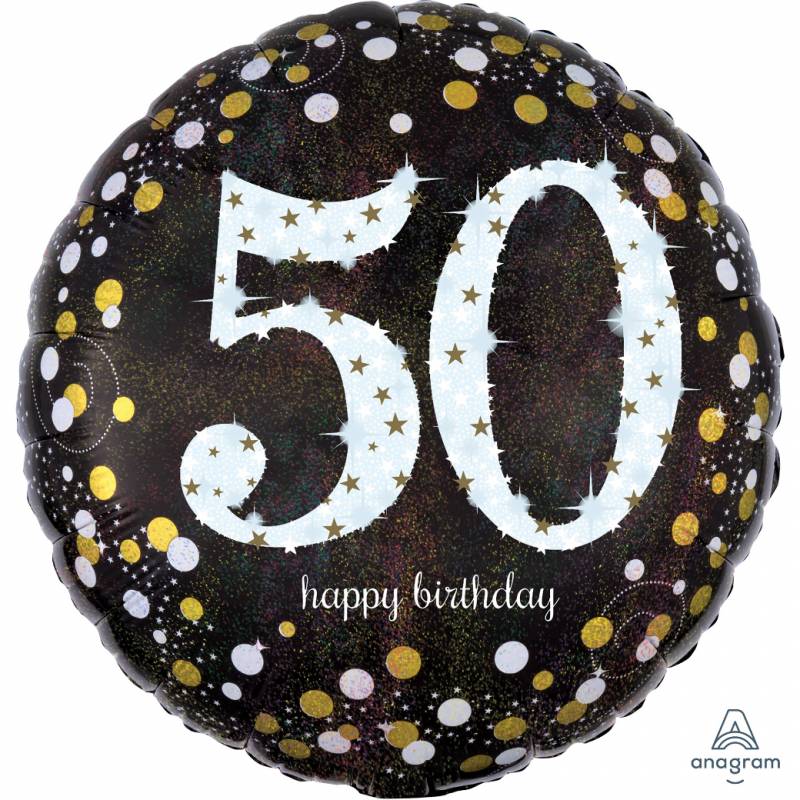 18" Happy Birthday (50) Sparkles Round Foil Balloon
