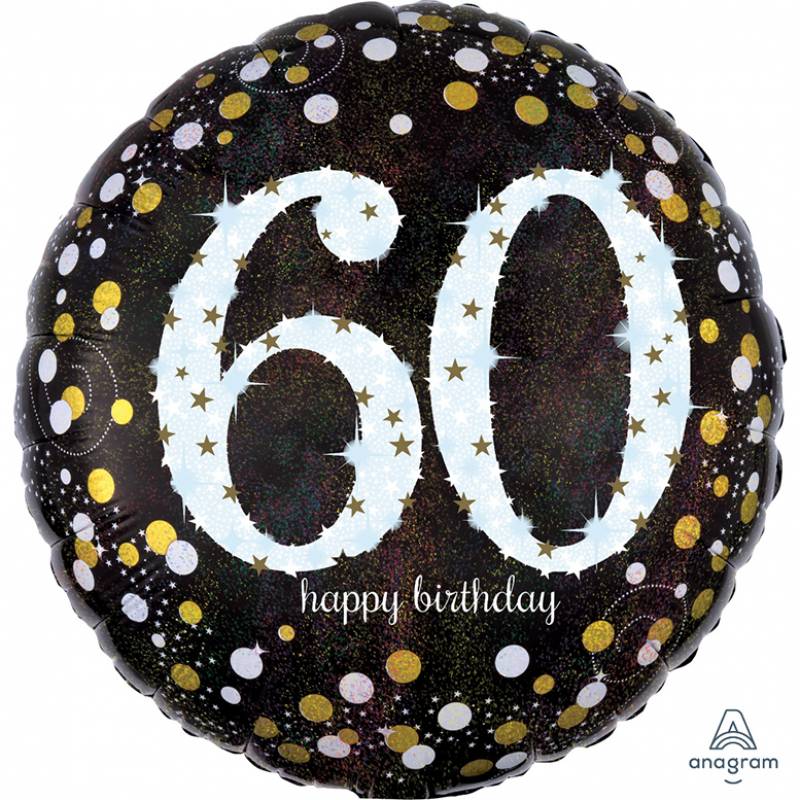 18" Happy Birthday (60) Sparkles Round Foil Balloon