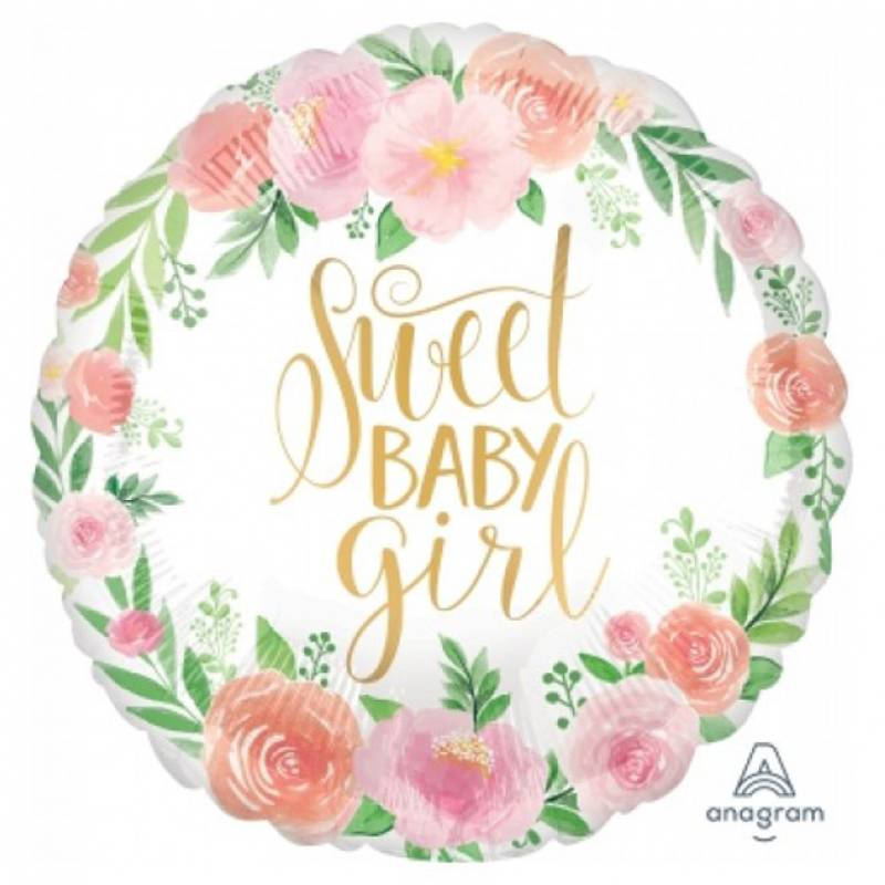 18" Sweet Baby Girl Floral Round Foil Balloon