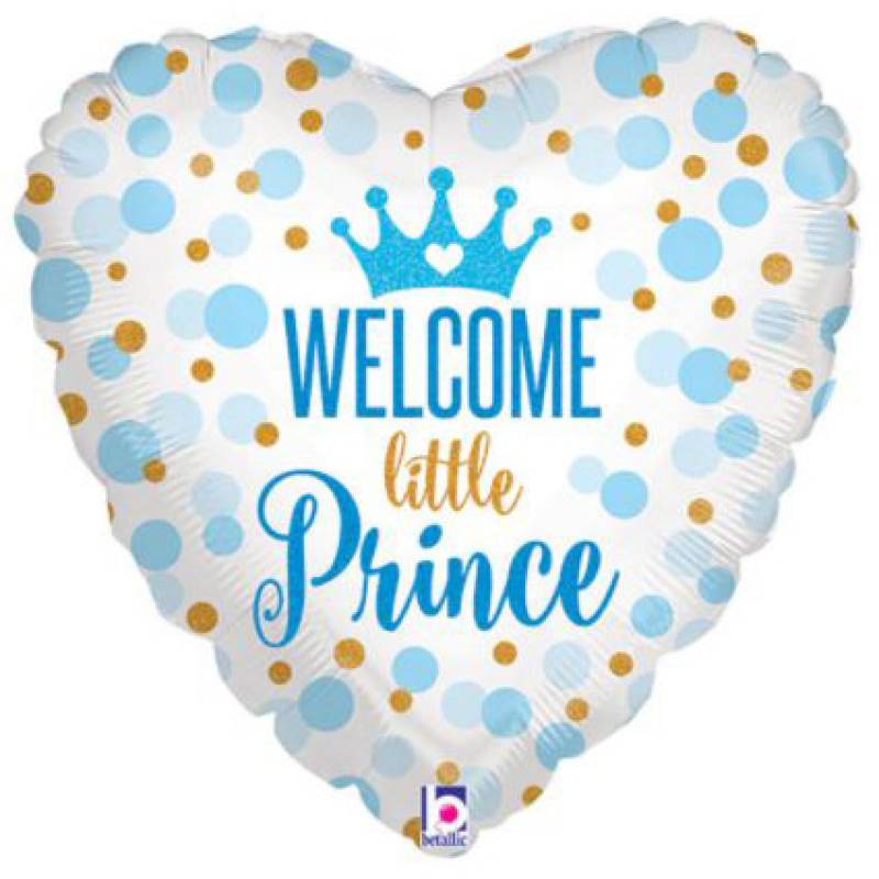 18'' Glitter Pattern Welcome Little Prince Heart Shape Foil Balloon