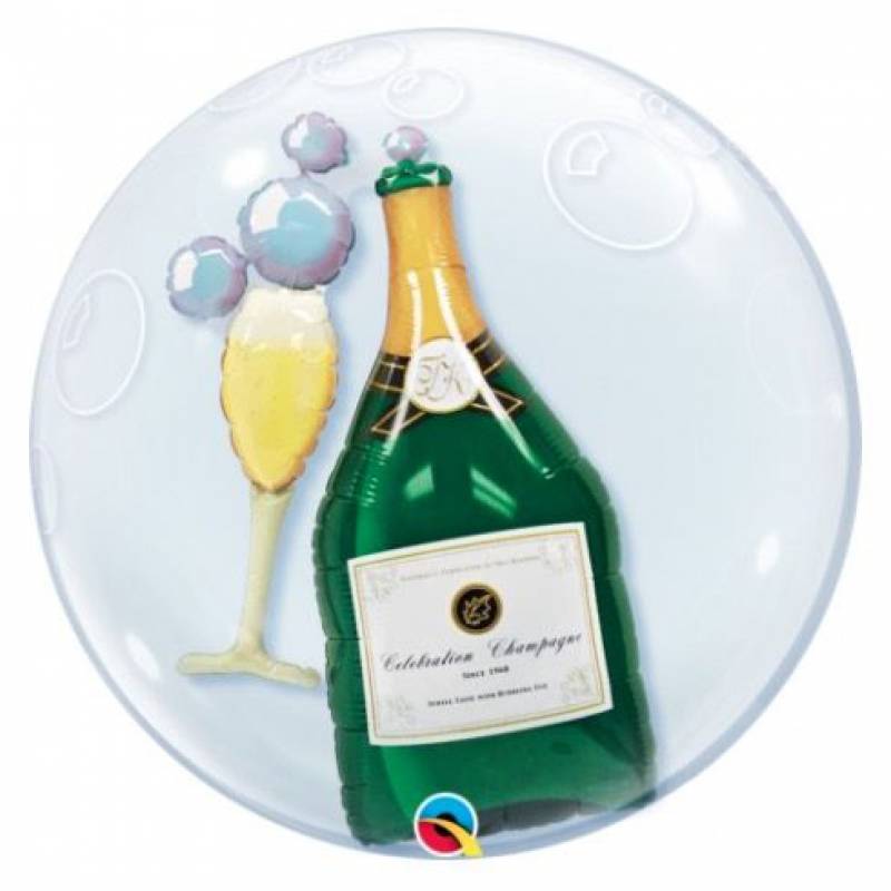 24″ Bubbly Wine Bottle and Glass Double Bubble Balloon