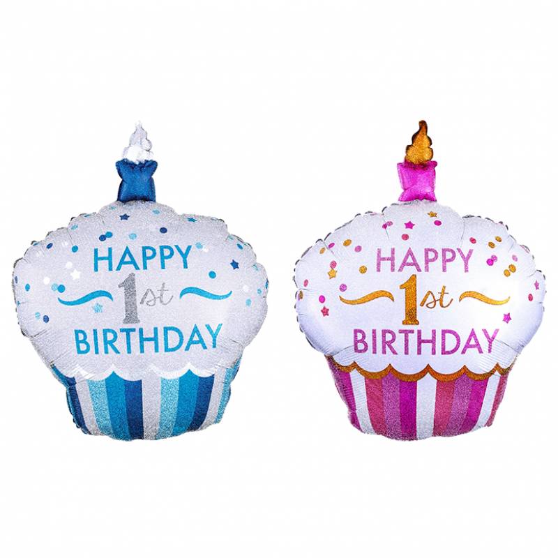 29" x 36" Happy 1st Birthday Cupcake Shape Foil Balloon