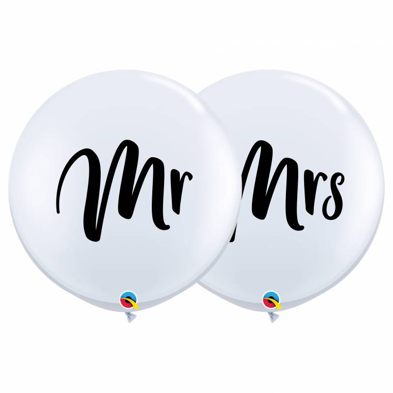 36'' Mr & Mrs Printed Round Latex Balloon Set