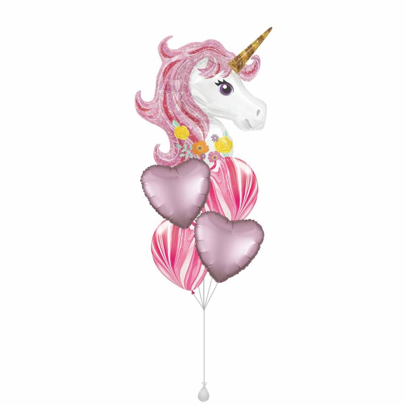 Flower Unicorn Shape Foil Balloon Bouquet