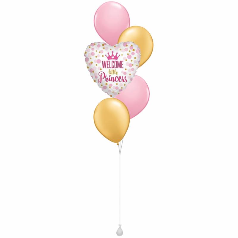Glitter Pattern Welcome Little Princess Heart Shape Foil Balloon Bouquet