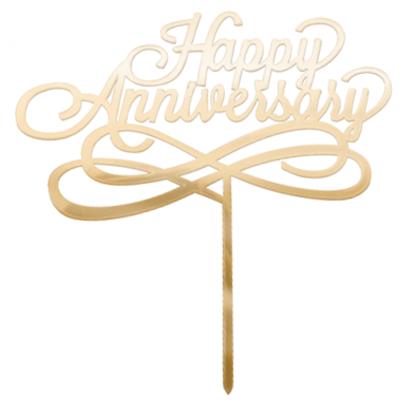 Happy Anniversary Ribbons Gold Cake Topper
