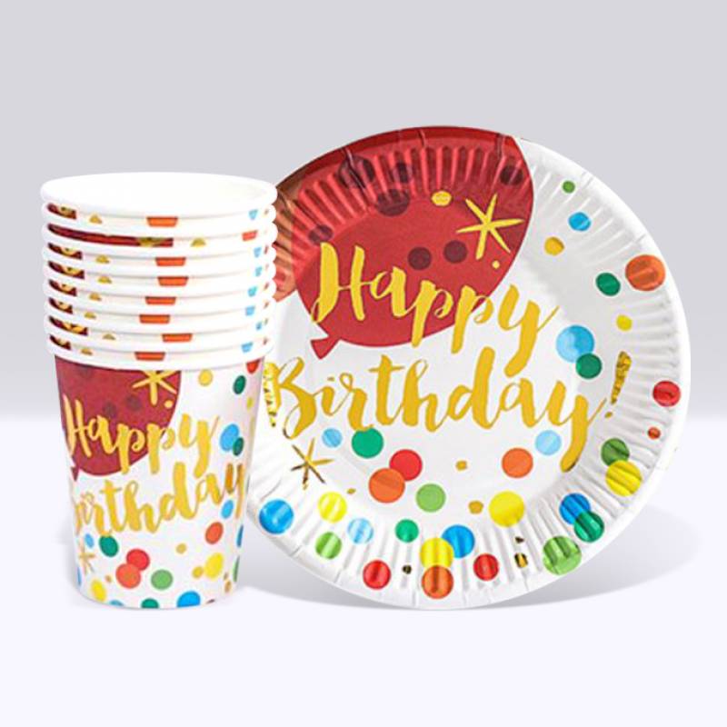 Happy Birthday Polka Dot Paper Cup and Plate Set