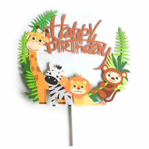 Happy Birthday Safari Animals Cake Topper