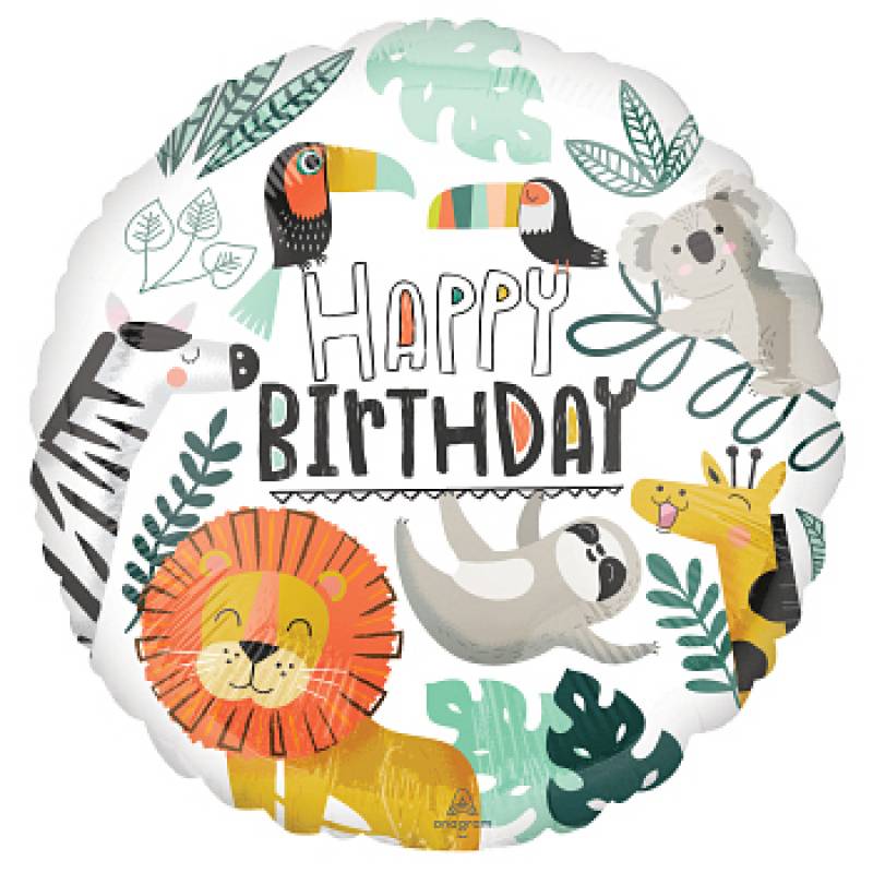 18" Happy Birthday Safari Animals Get Wild Round Foil Balloon