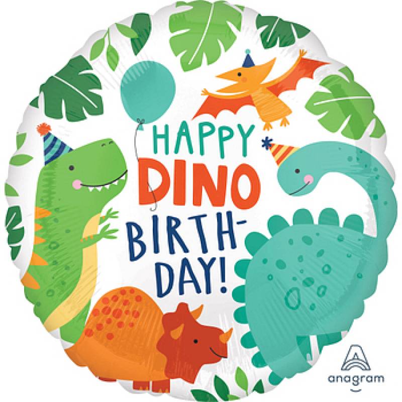 18" Happy Dino Birthday Dinosaurs Round Foil Balloon