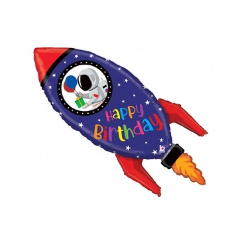 40" Happy Birthday Astronaut in Rocket Shape Foil Balloon