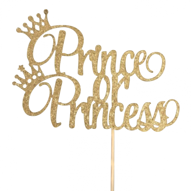 Prince or Princess Glittery Gold Cake Topper